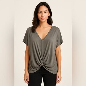 C&C California Gray Draped Twist Front Oversized Tee Top Size Small
